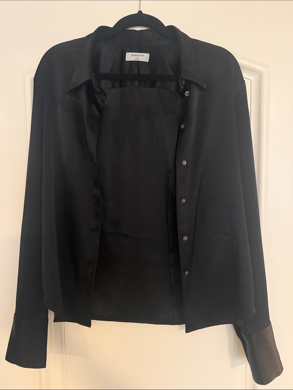 Aritzia Babaton Black Satin Button-Down Blouse